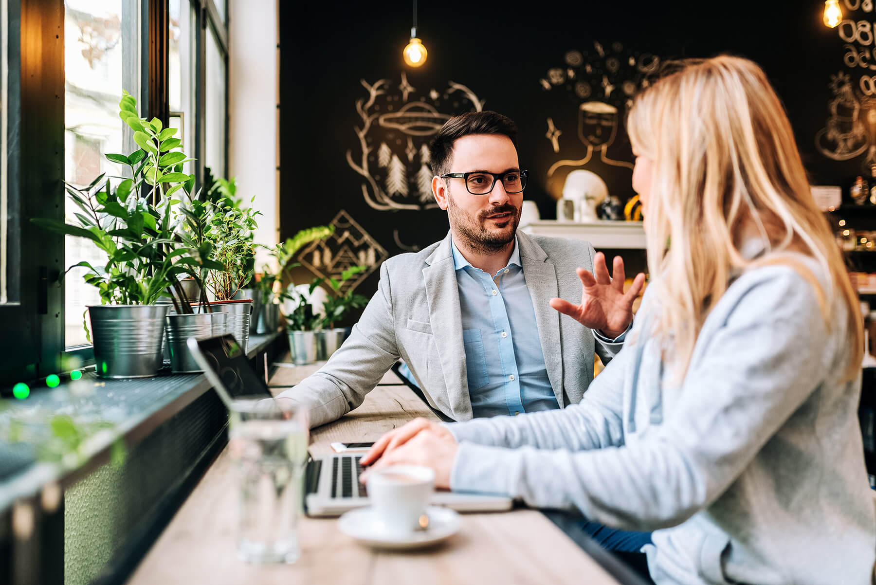 Two people meeting